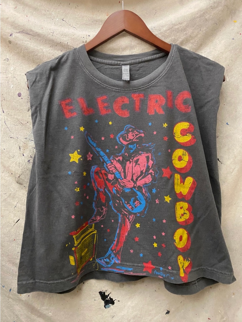 Country Deep | Electric Cowboy Vintage Boxy Cropped Muscle Top